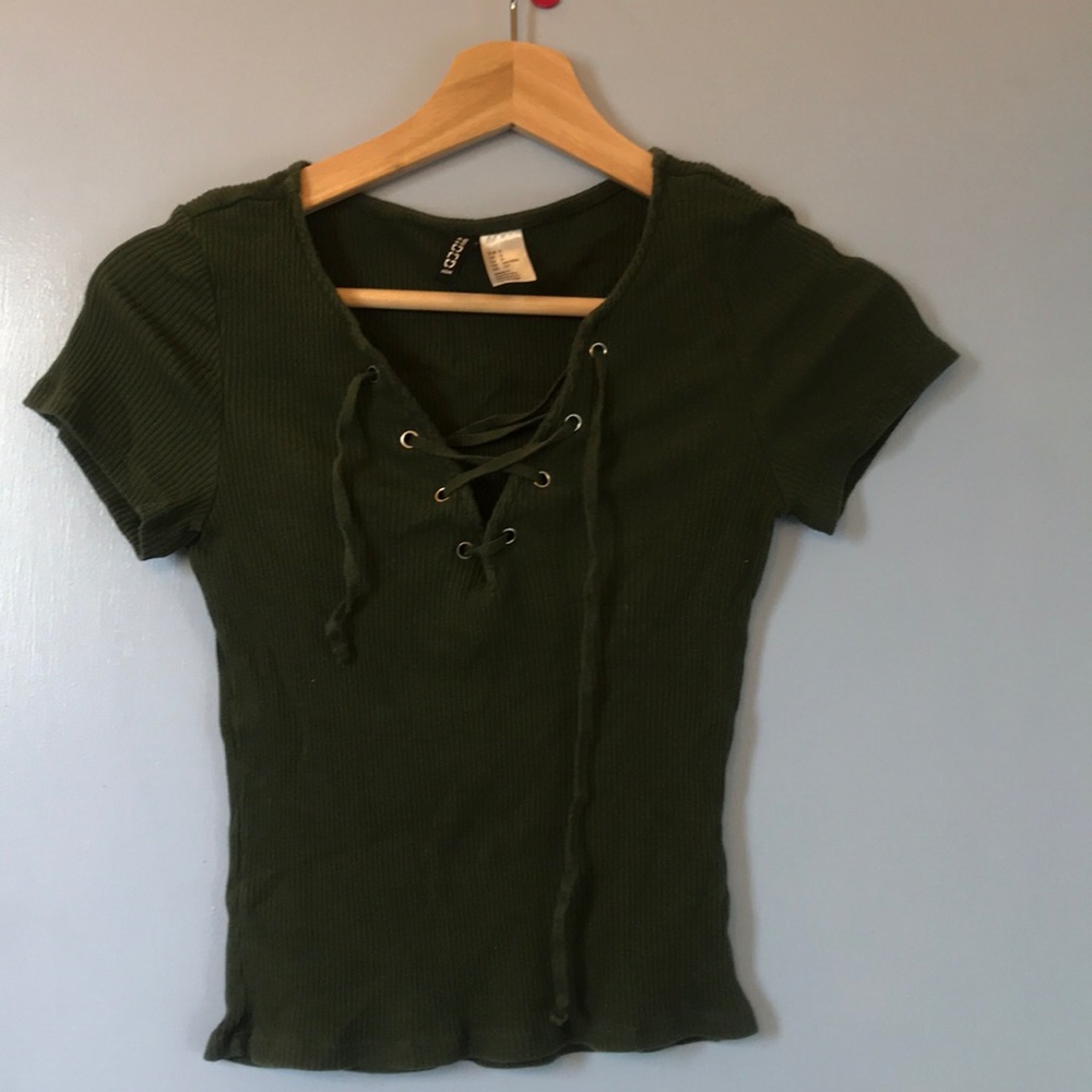Cropped green sexy lace front top